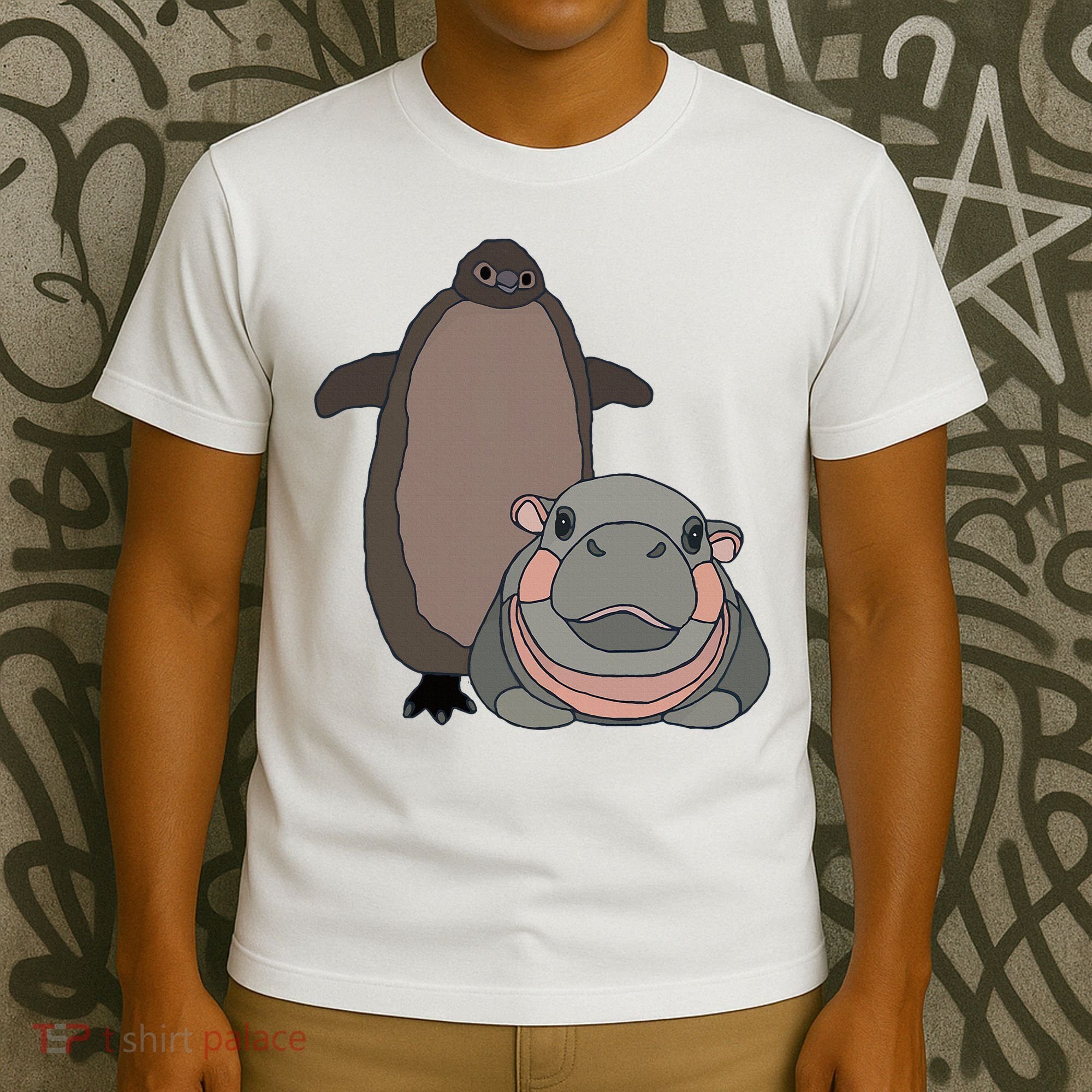 Pesto The Penguin And Moo Deng The Baby Hippo T-Shirt