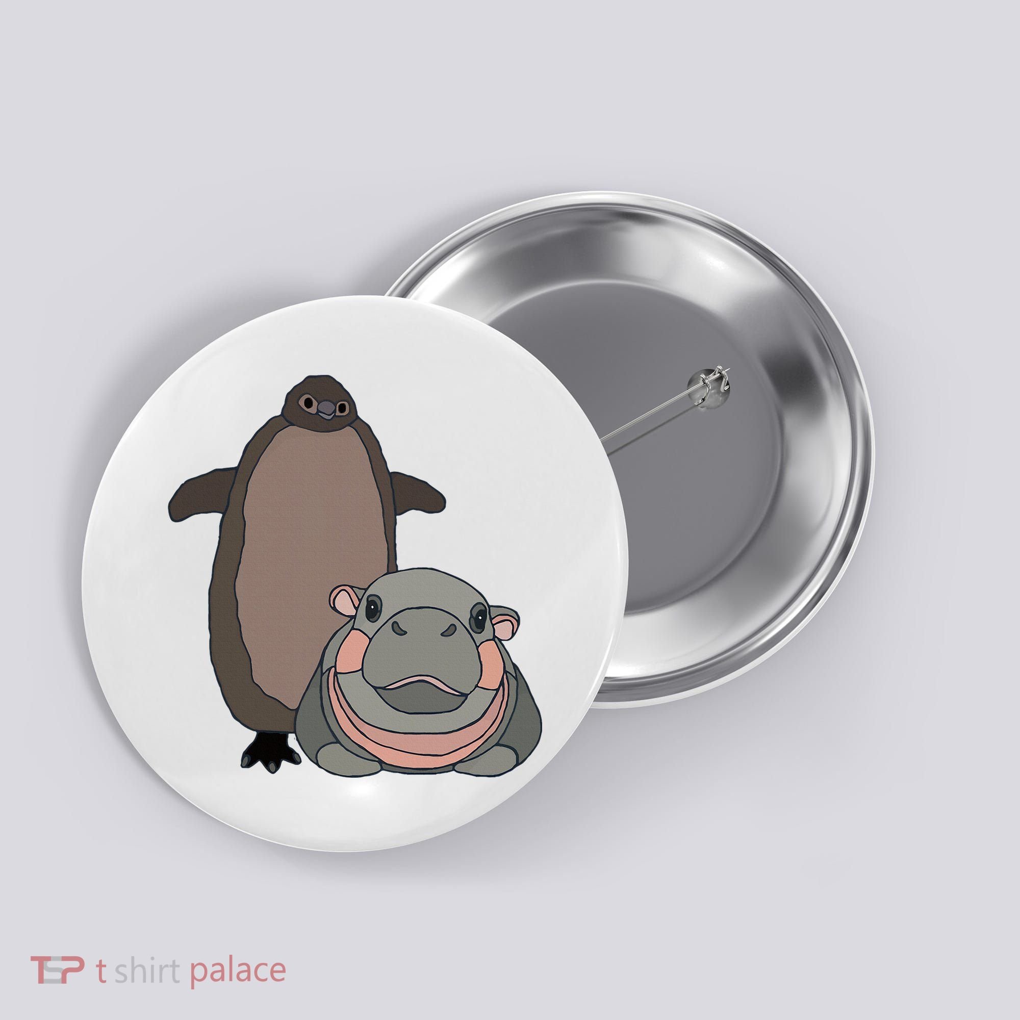 Pesto The Penguin And Moo Deng The Baby Hippo Button