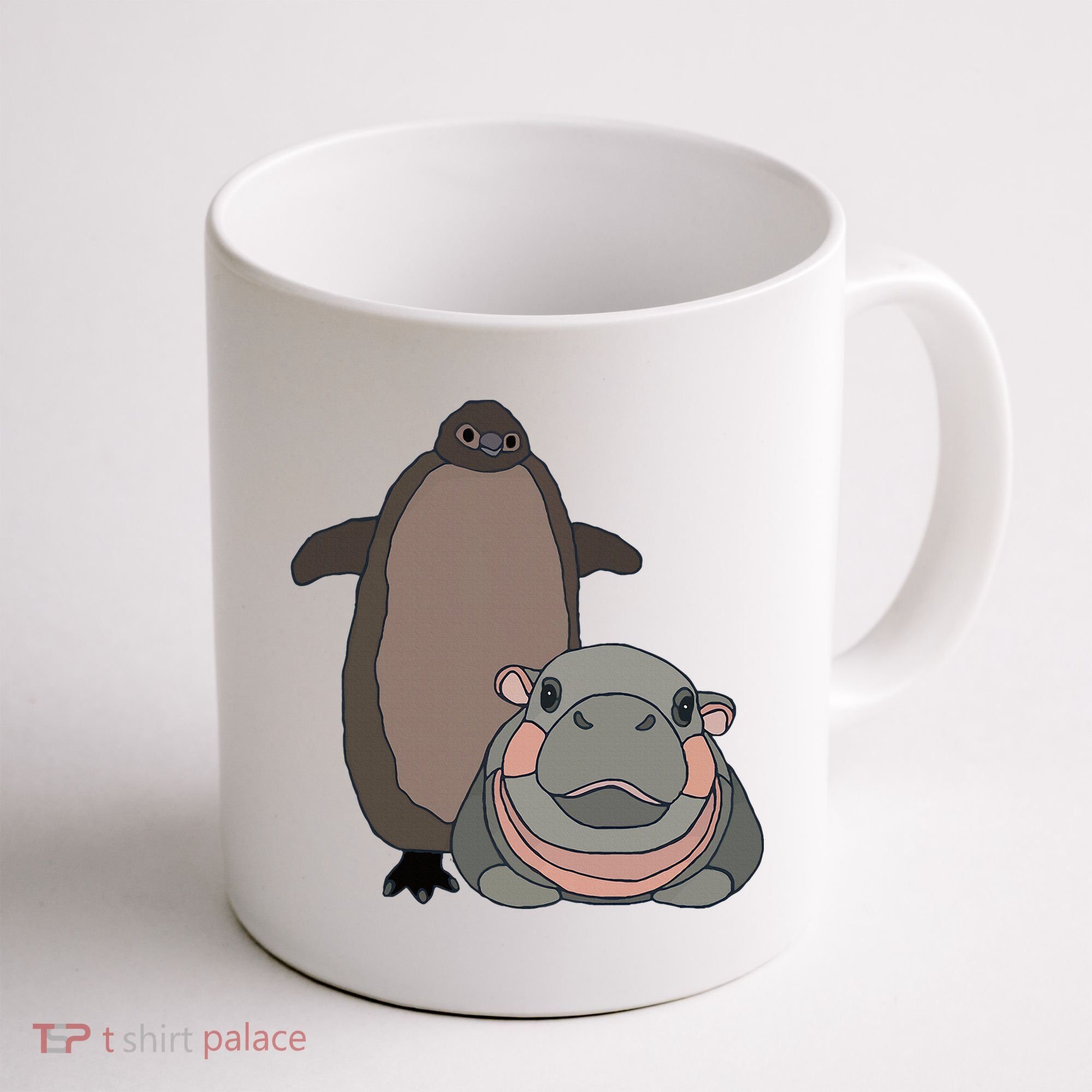 Pesto The Penguin And Moo Deng The Baby Hippo Coffee Mug