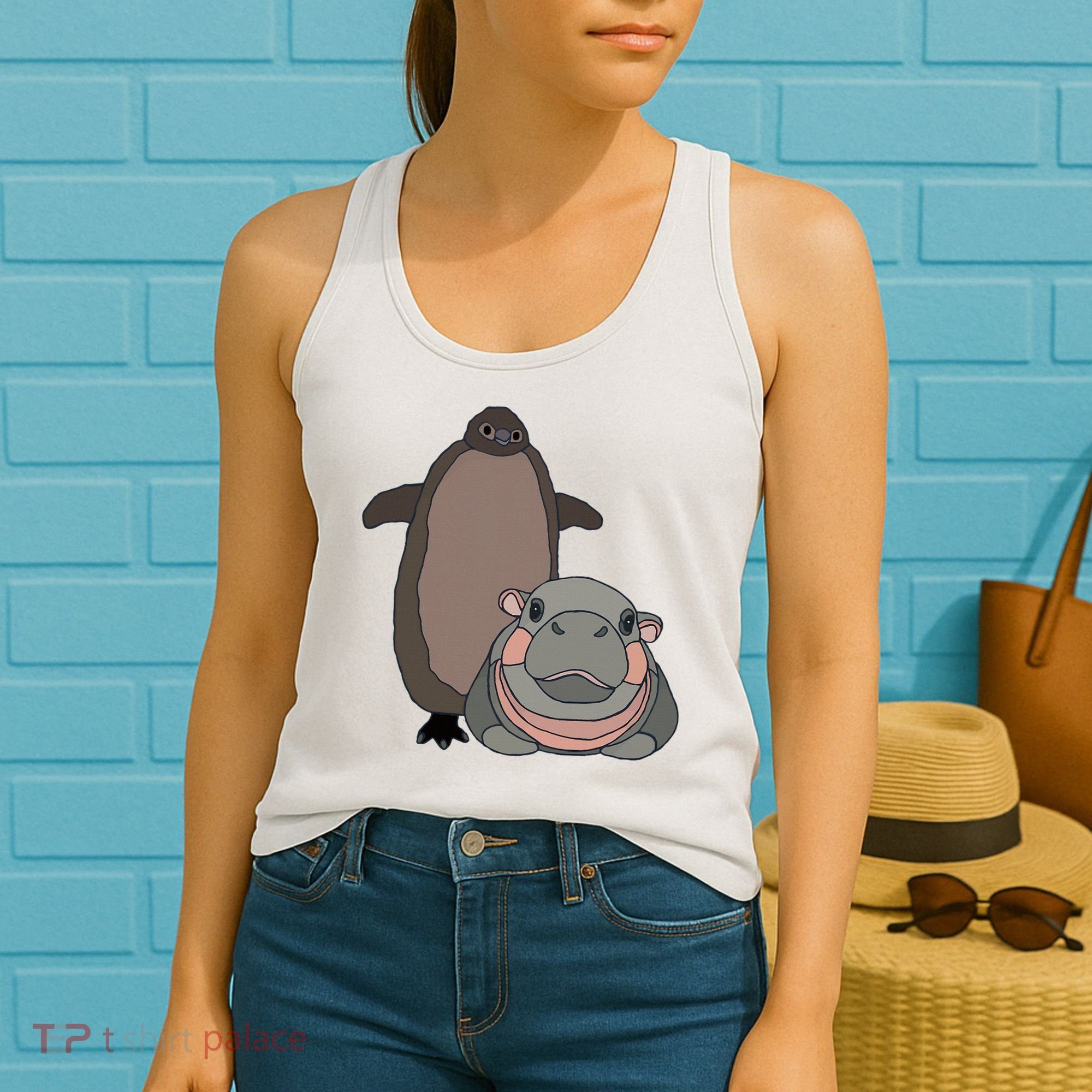 Pesto The Penguin And Moo Deng The Baby Hippo Women's Tank Top