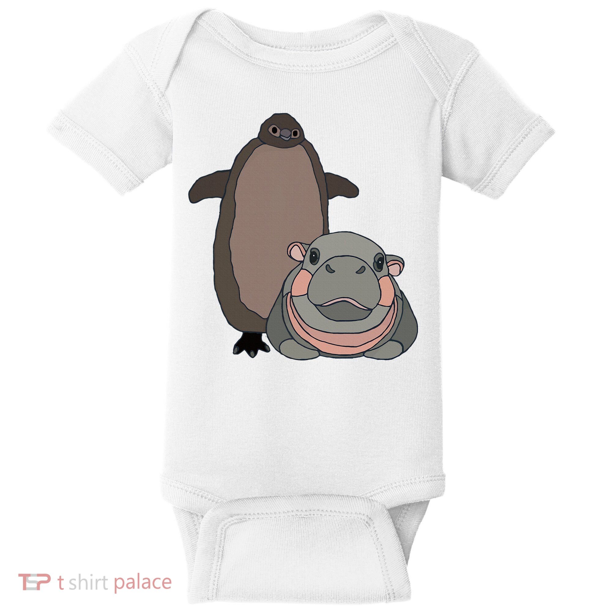 Pesto The Penguin And Moo Deng The Baby Hippo Baby Bodysuit