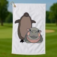 Pesto The Penguin And Moo Deng The Baby Hippo Golf Towel thumb 1