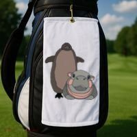 Pesto The Penguin And Moo Deng The Baby Hippo Golf Towel thumb 2