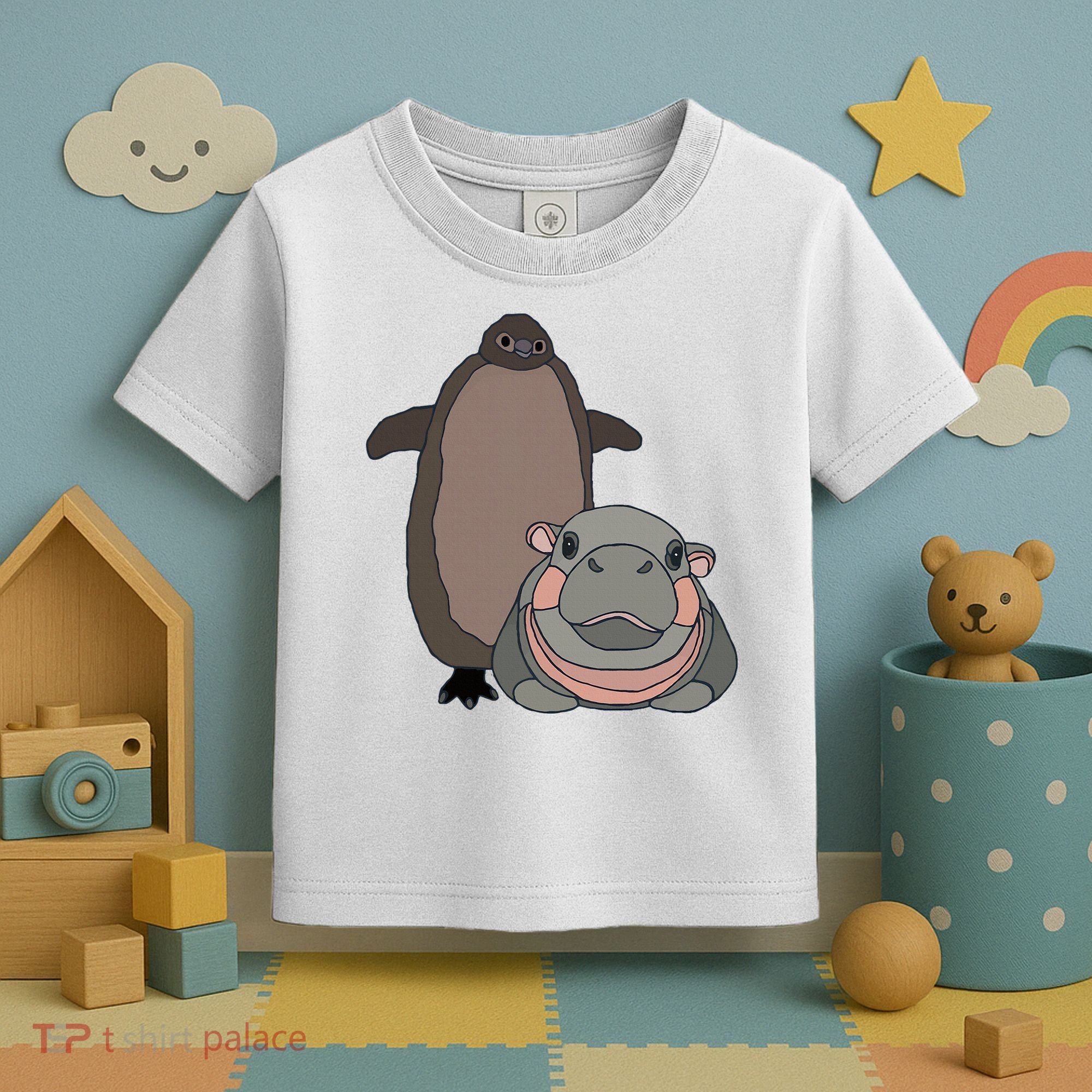 Pesto The Penguin And Moo Deng The Baby Hippo Toddler T-Shirt