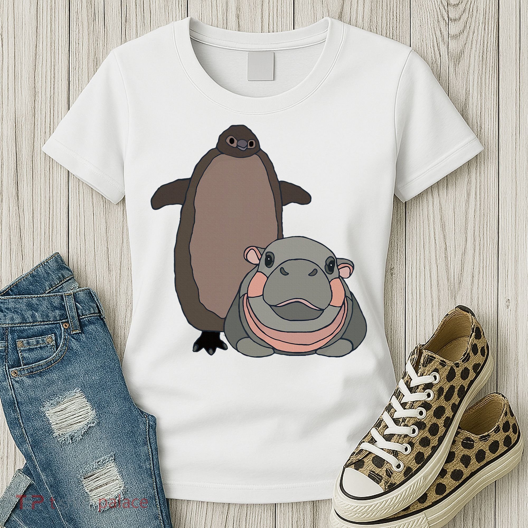 Pesto The Penguin And Moo Deng The Baby Hippo Women's T-Shirt