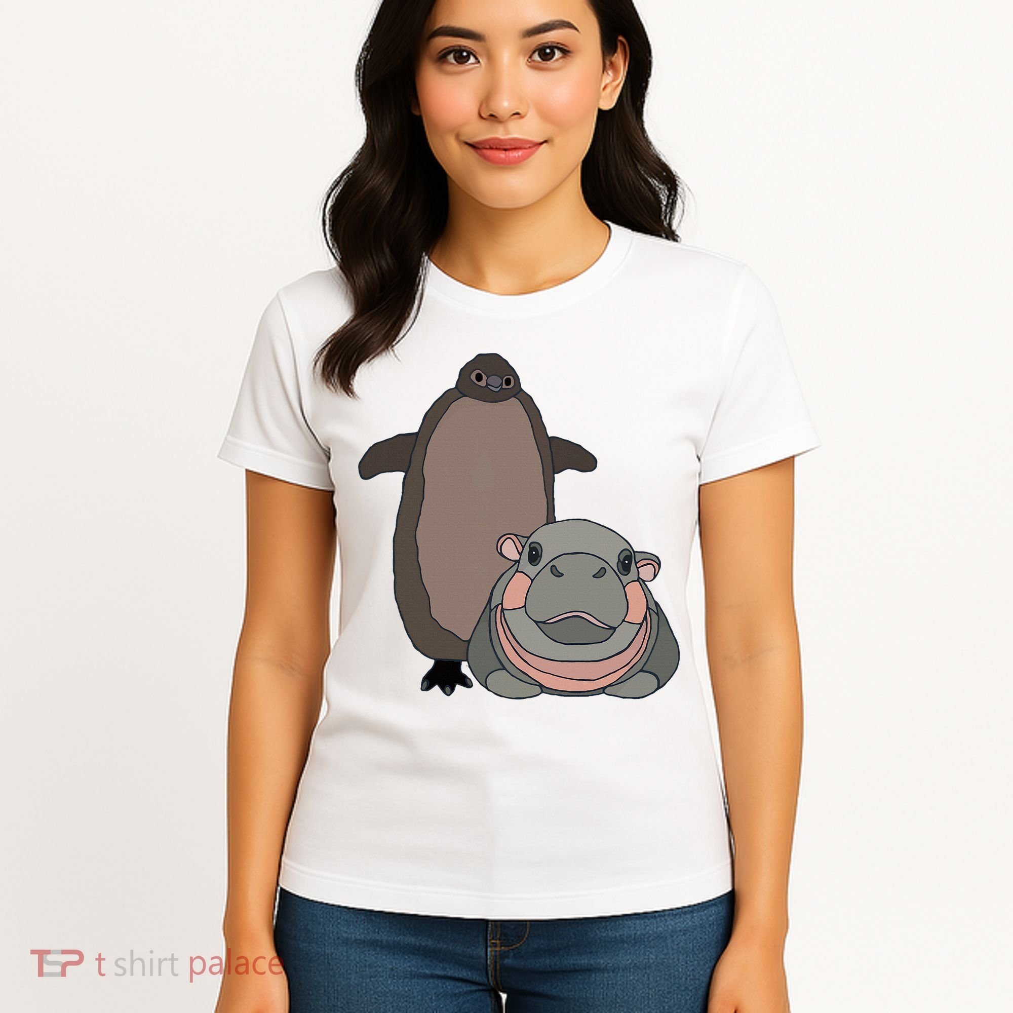 Pesto The Penguin And Moo Deng The Baby Hippo Women's T-Shirt