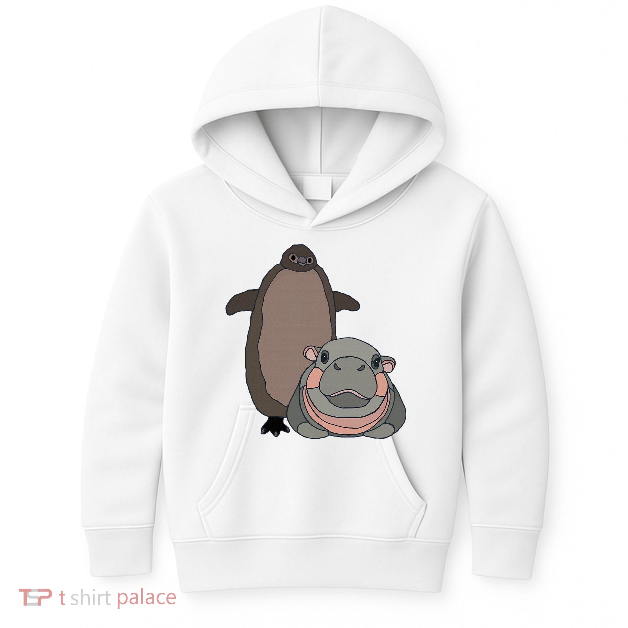 Pesto The Penguin And Moo Deng The Baby Hippo Kids Hoodie