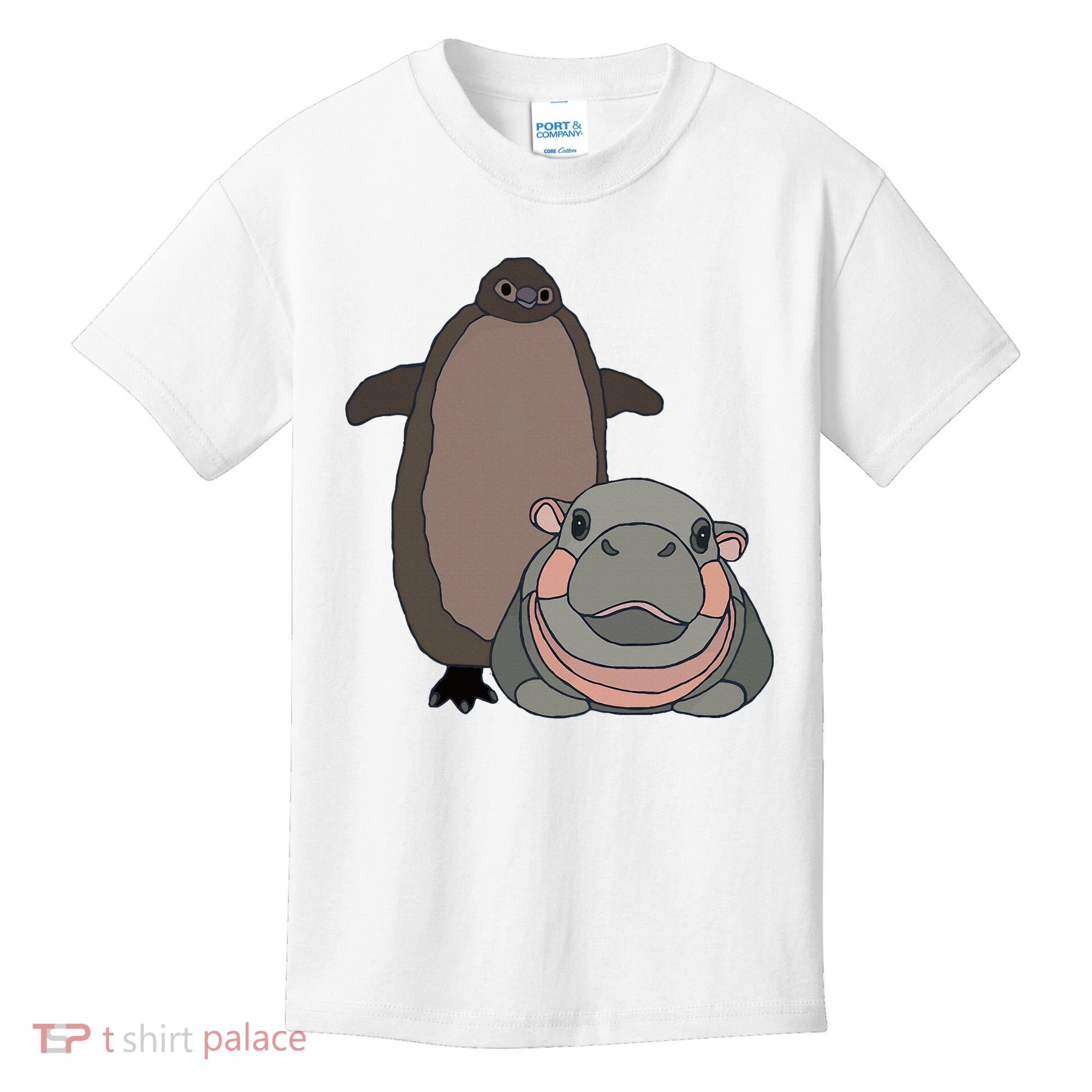 Pesto The Penguin And Moo Deng The Baby Hippo Kids T-Shirt