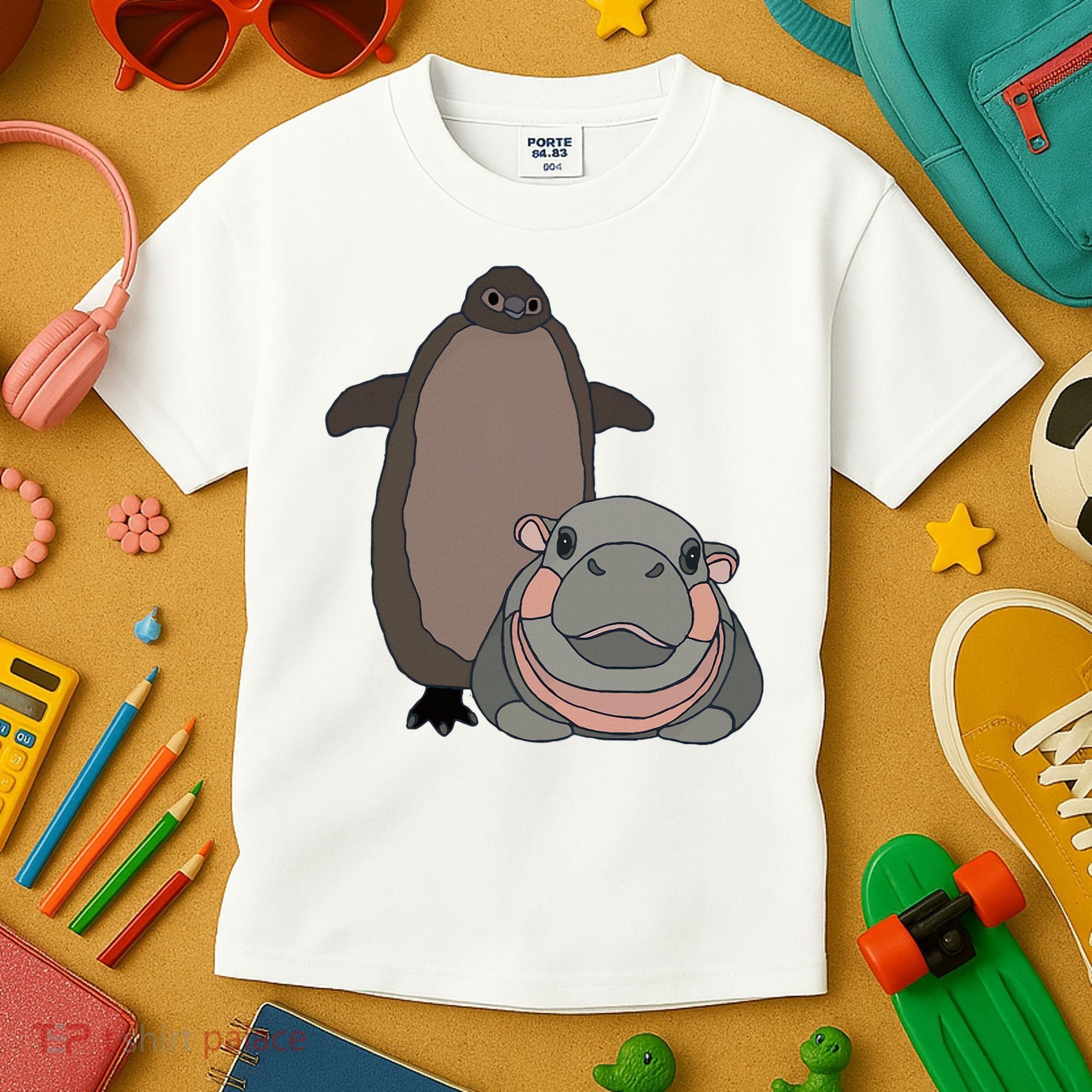 Pesto The Penguin And Moo Deng The Baby Hippo Kids T-Shirt