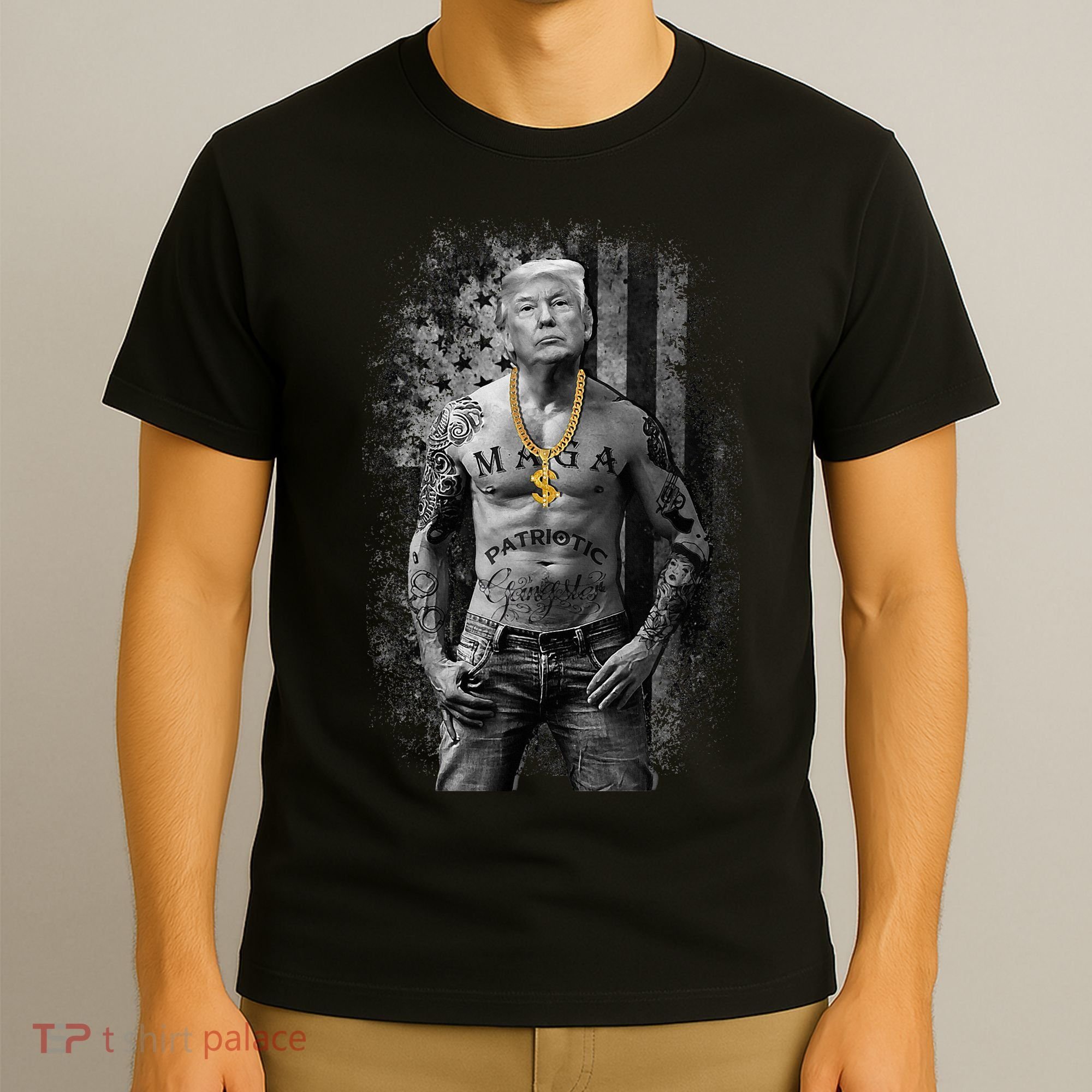 Pro Trump Patriotic Gangster T Anti Liberal Republican Gift Black Cotton Crew Ne T-Shirt