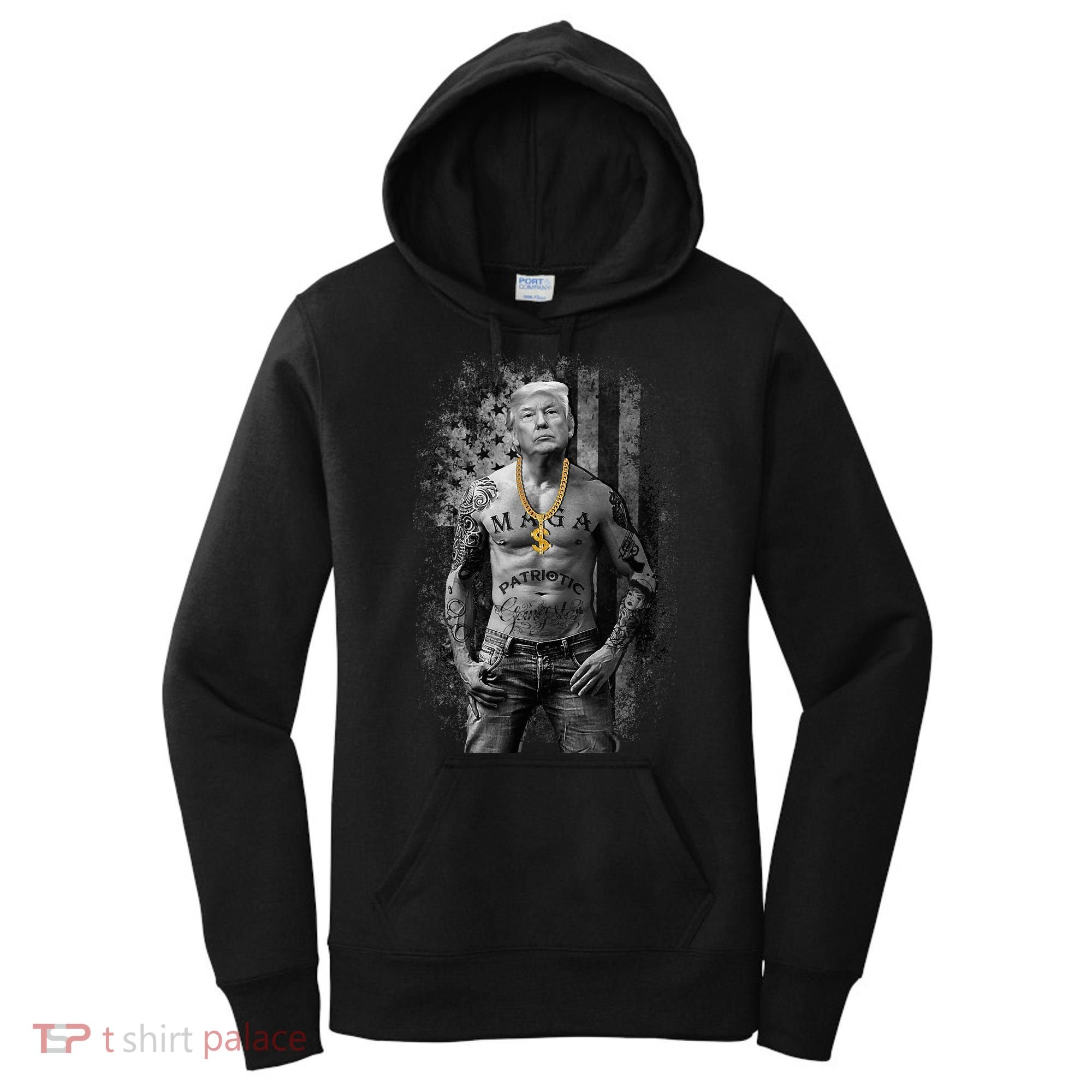 Pro Trump Patriotic Gangster T Anti Liberal Republican Gift Black Cotton Crew Ne Women's Hoodie