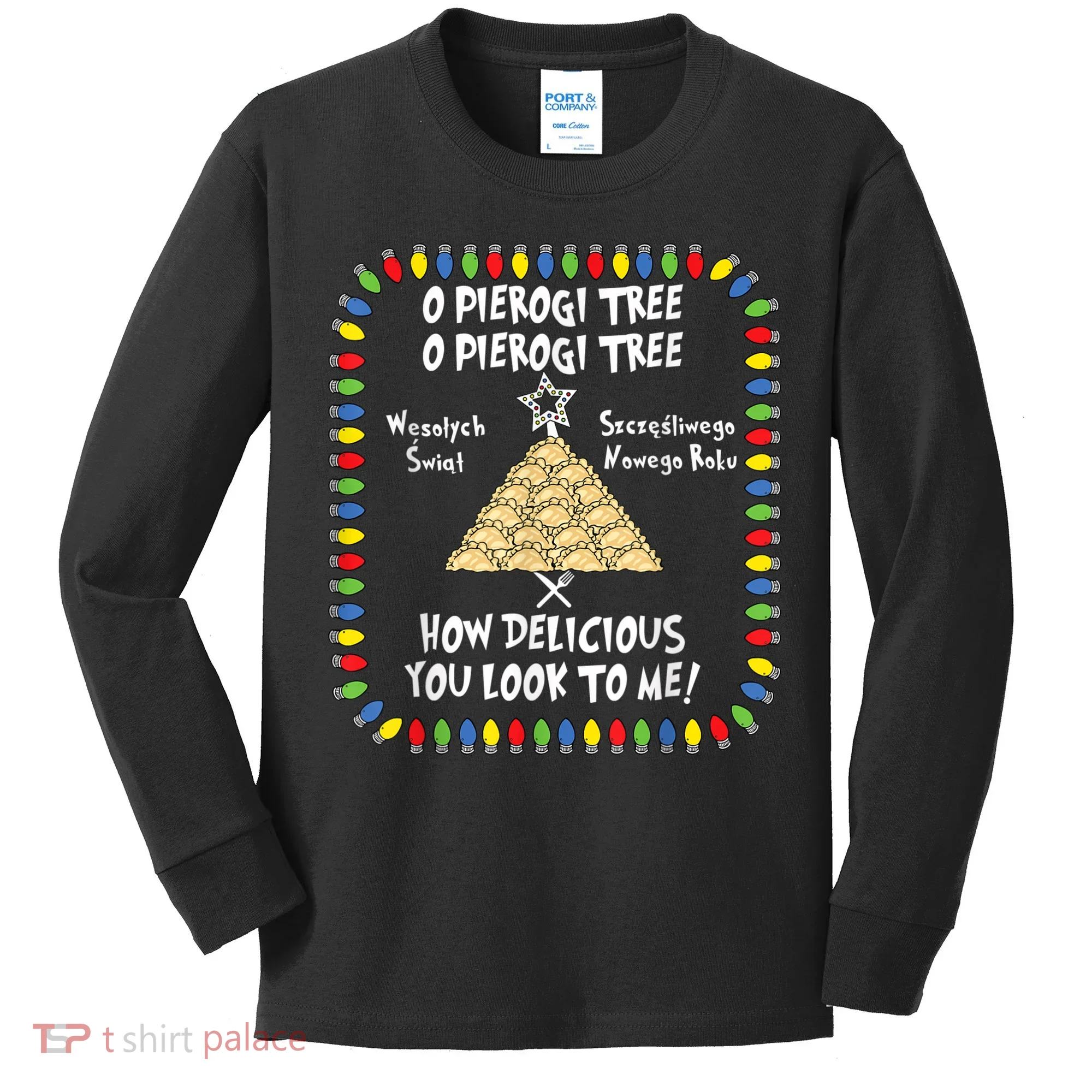 Pierogi Tree Polish Christmas Kids Long Sleeve Shirt