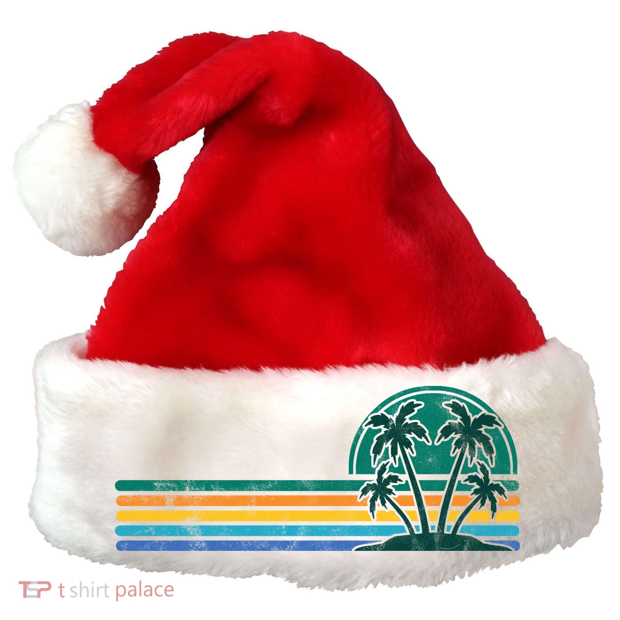 Palm Trees Retro Beach Summer Santa Hat