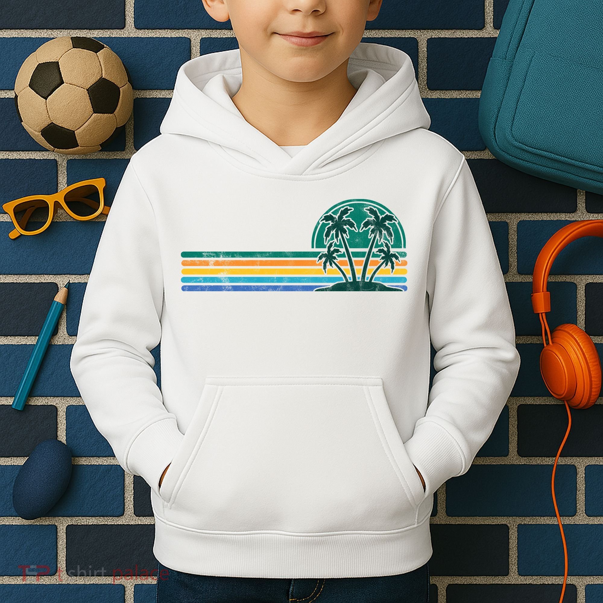 Palm Trees Retro Beach Summer Kids Hoodie
