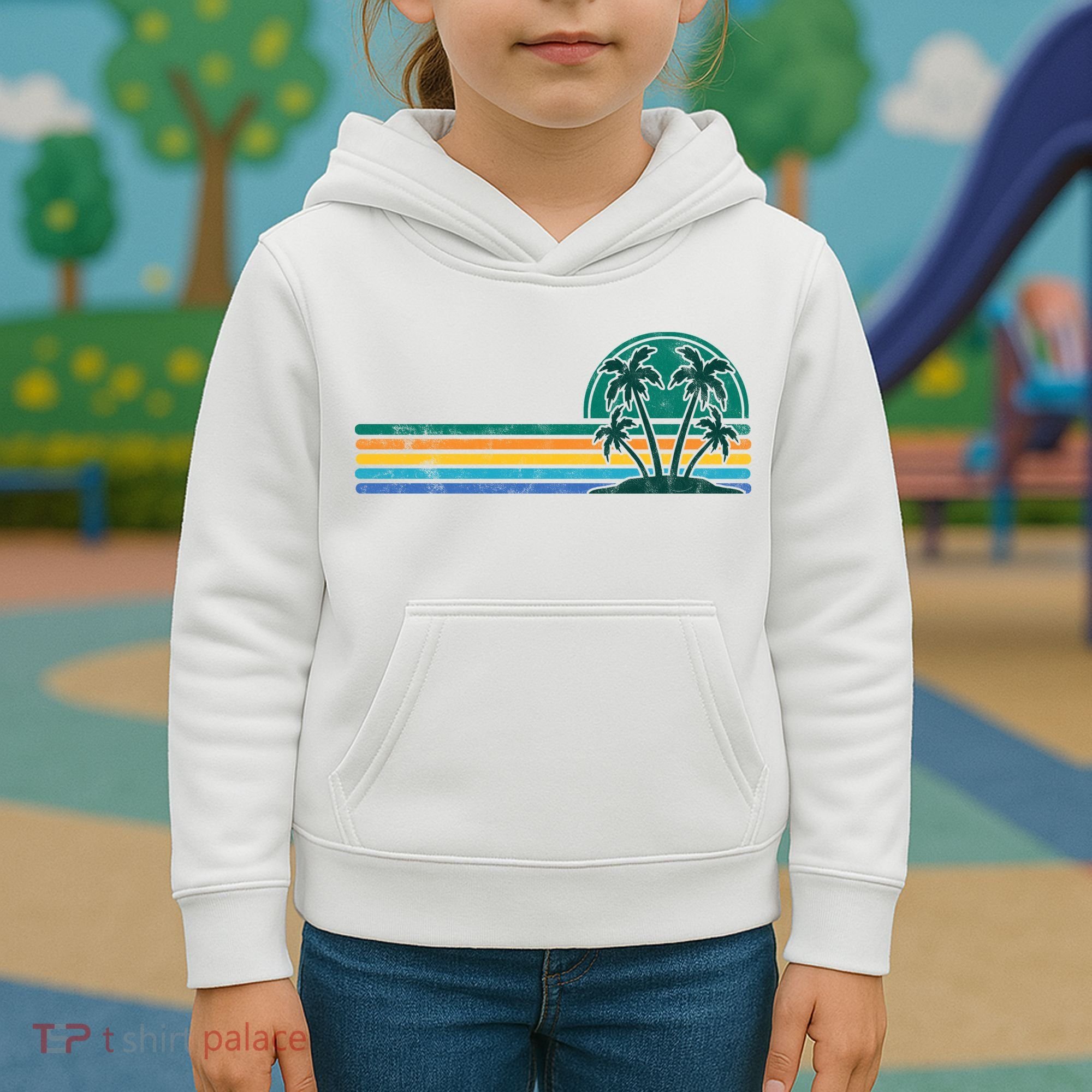Palm Trees Retro Beach Summer Kids Hoodie