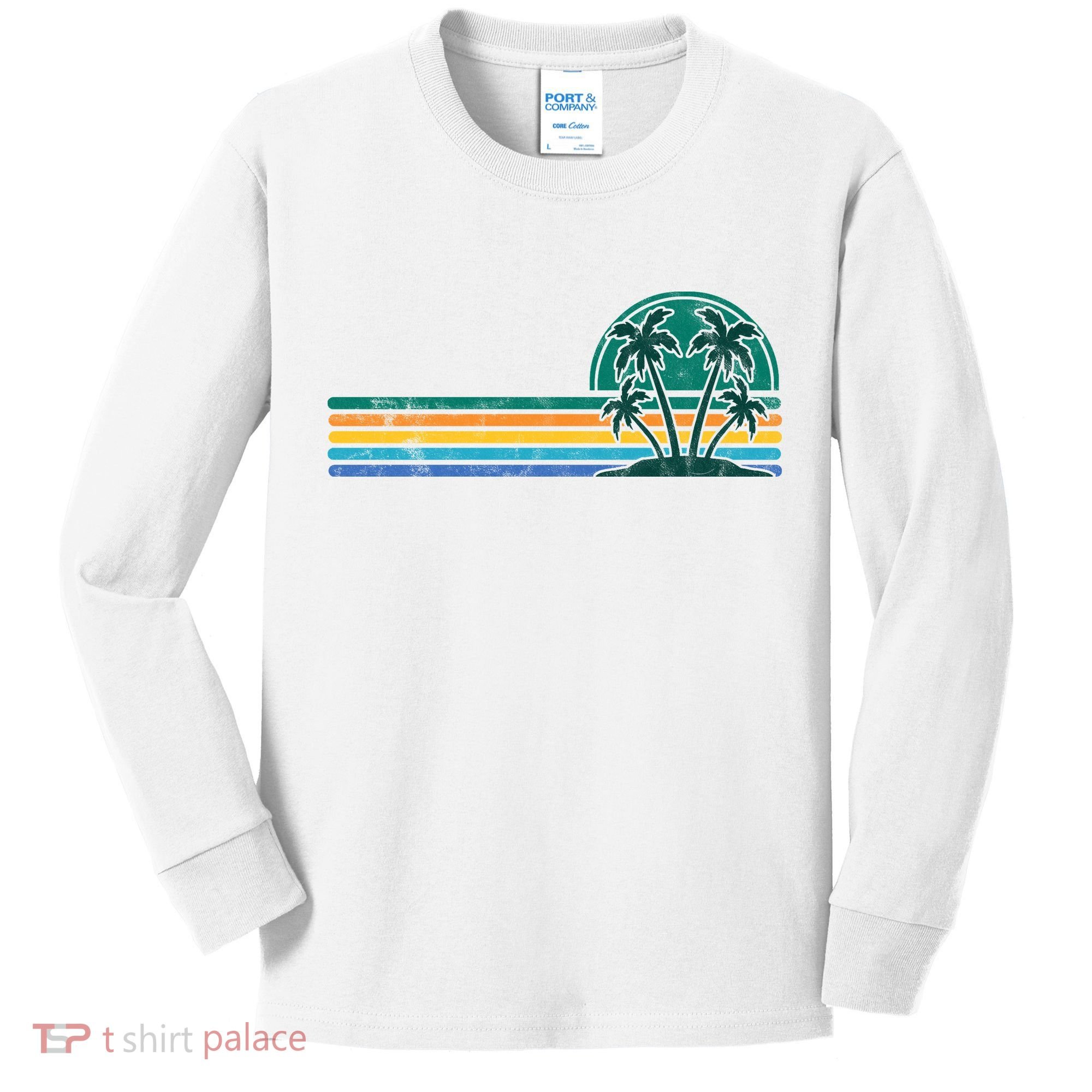 Palm Trees Retro Beach Summer Kids Long Sleeve Shirt