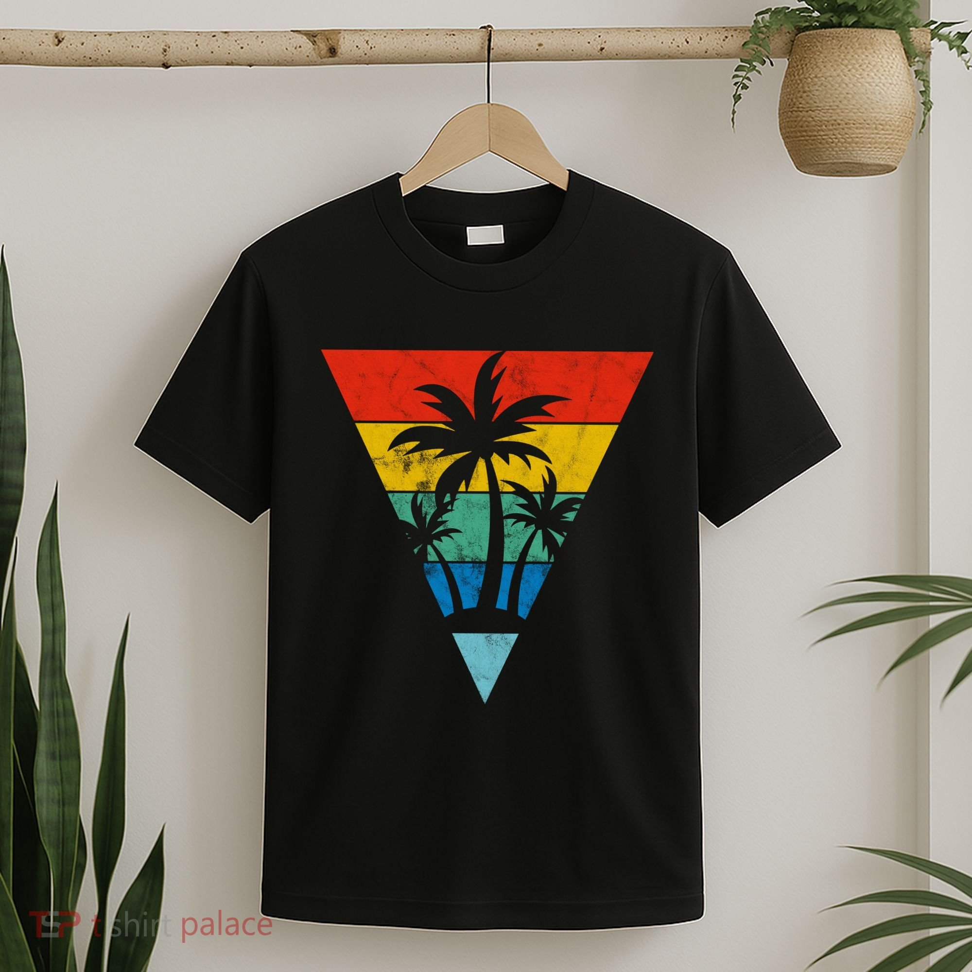 Palm Trees Retro Triangle Sunset T-Shirt