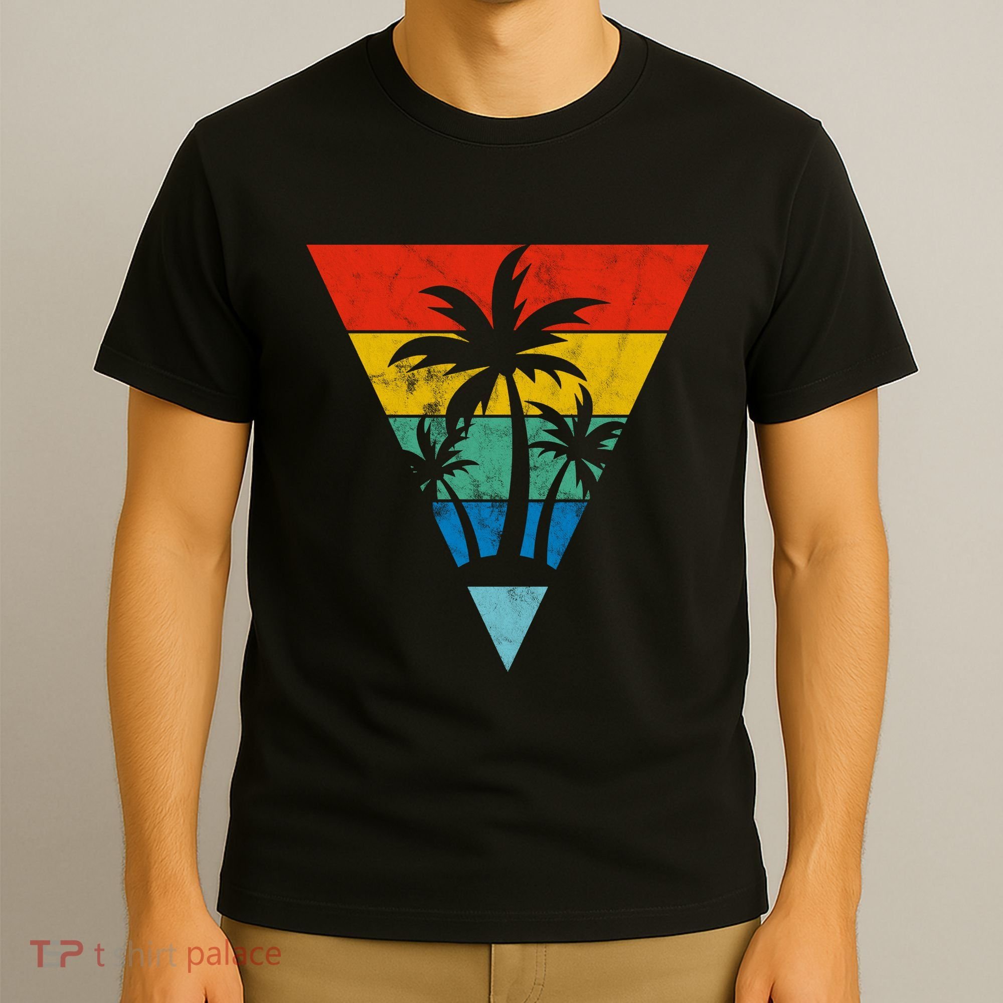 Palm Trees Retro Triangle Sunset T-Shirt