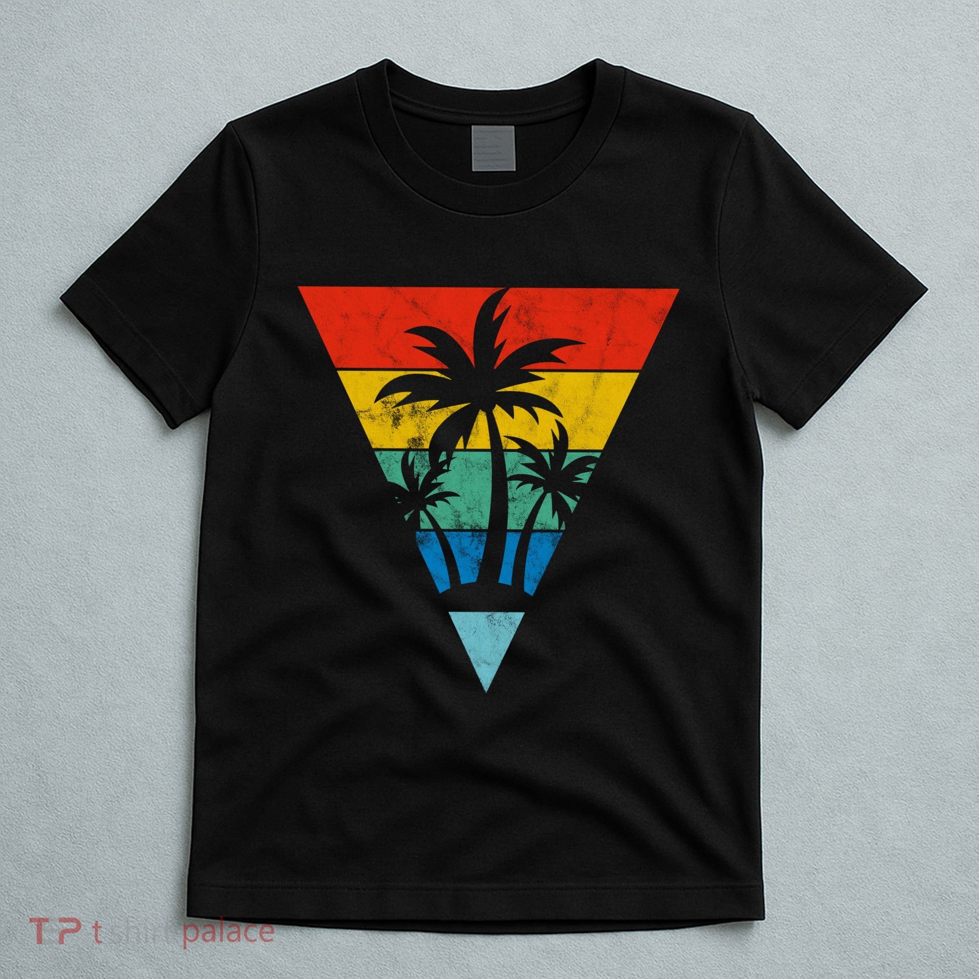 Palm Trees Retro Triangle Sunset T-Shirt