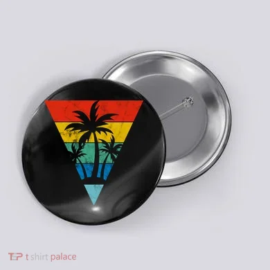 Palm Trees Retro Triangle Sunset Button