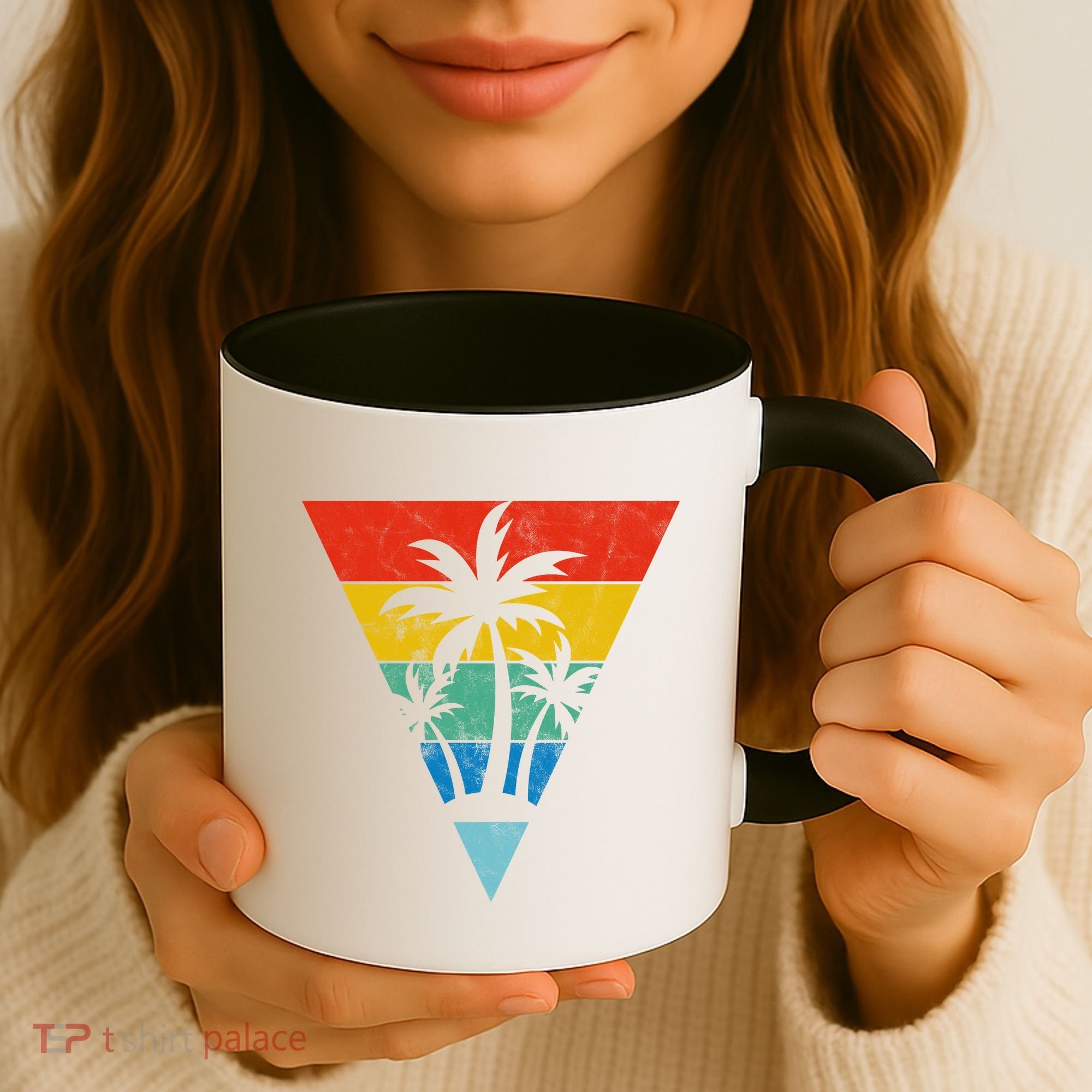 Palm Trees Retro Triangle Sunset Coffee Mug