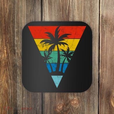 Palm Trees Retro Triangle Sunset Coaster
