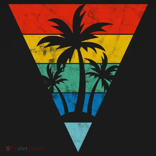 Palm Trees Retro Triangle Sunset Polo
