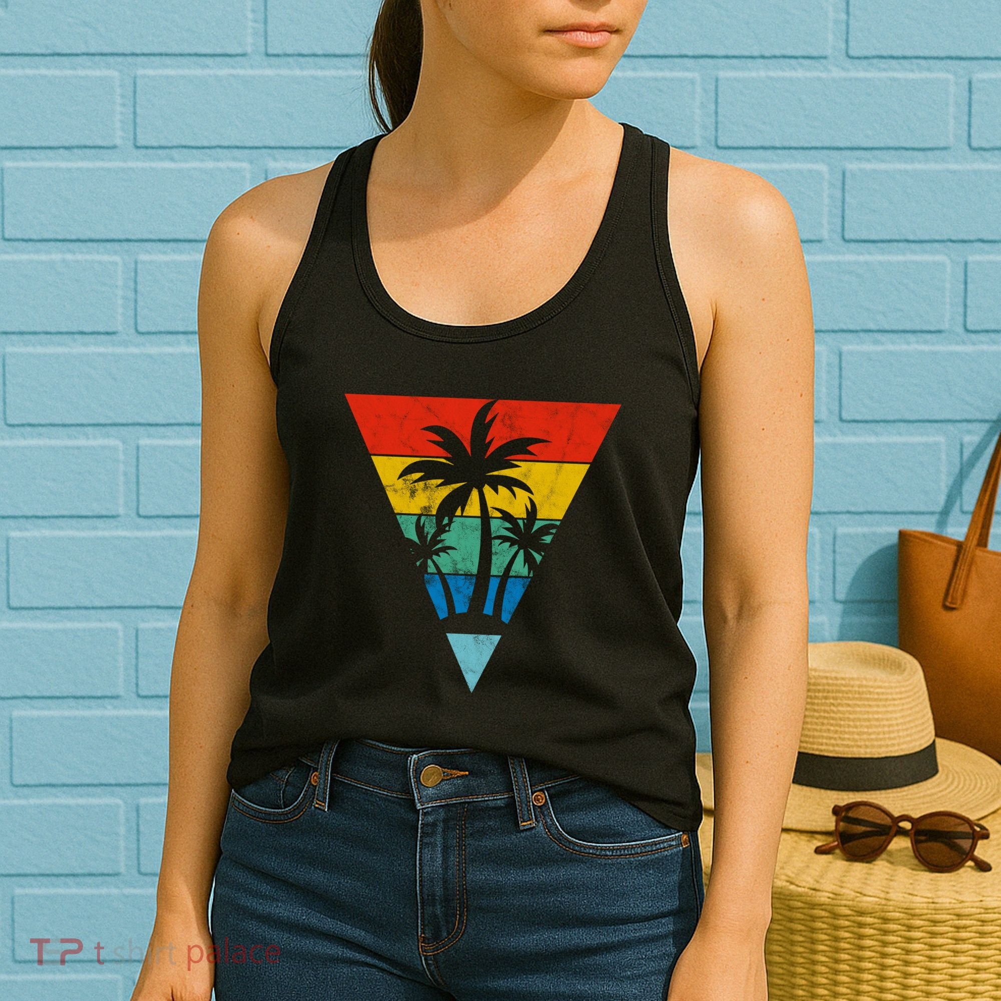 Palm Trees Retro Triangle Sunset Women's Tank Top