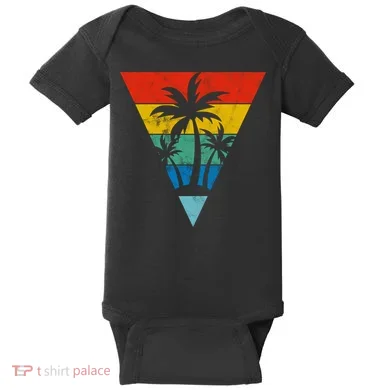 Palm Trees Retro Triangle Sunset Baby Bodysuit
