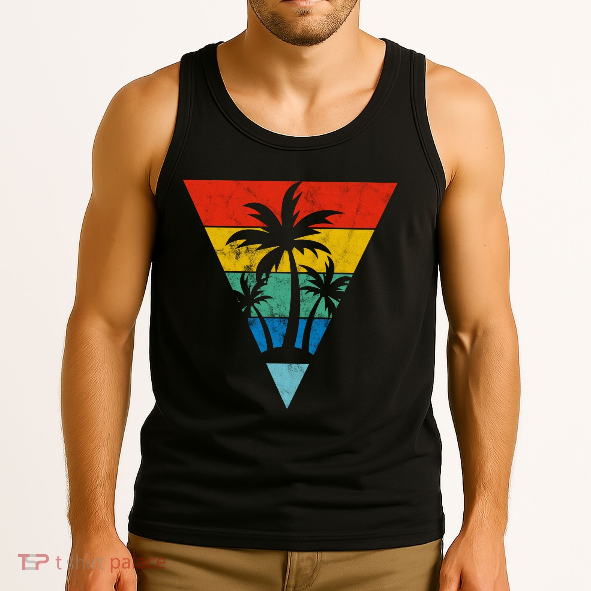 Palm Trees Retro Triangle Sunset Tank Top