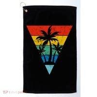 Palm Trees Retro Triangle Sunset Golf Towel thumb 0