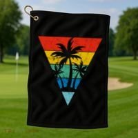 Palm Trees Retro Triangle Sunset Golf Towel thumb 1