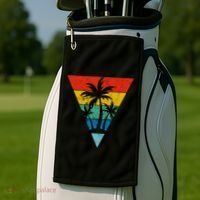 Palm Trees Retro Triangle Sunset Golf Towel thumb 2