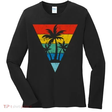 Palm Trees Retro Triangle Sunset Women's Long Sleeve Shirt