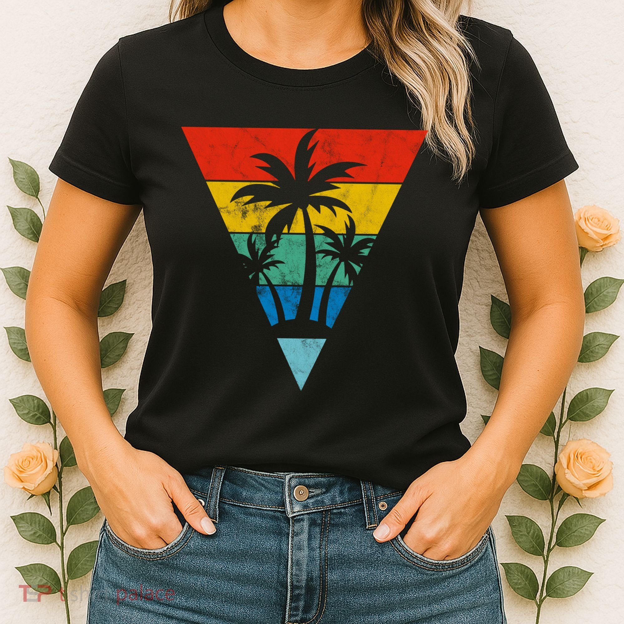 Palm Trees Retro Triangle Sunset Women's T-Shirt