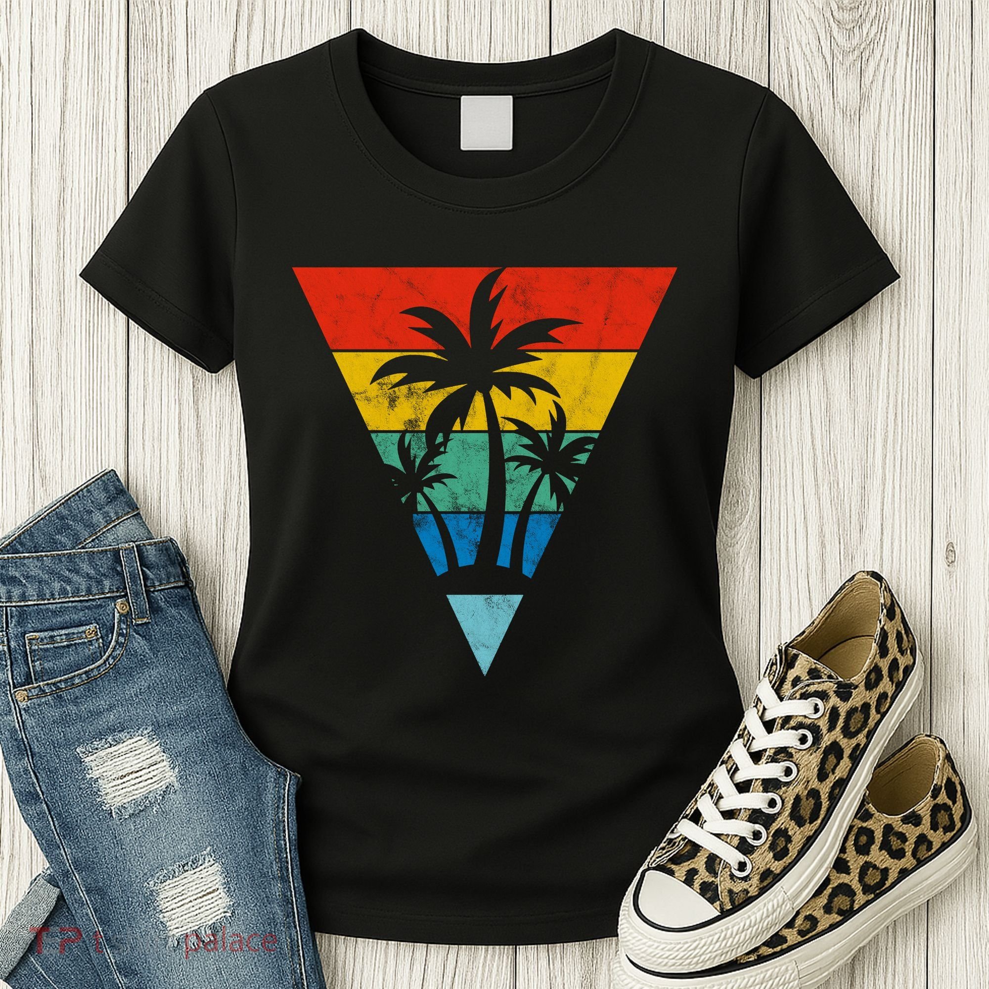 Palm Trees Retro Triangle Sunset Women's T-Shirt