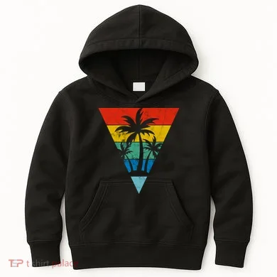 Palm Trees Retro Triangle Sunset Kids Hoodie