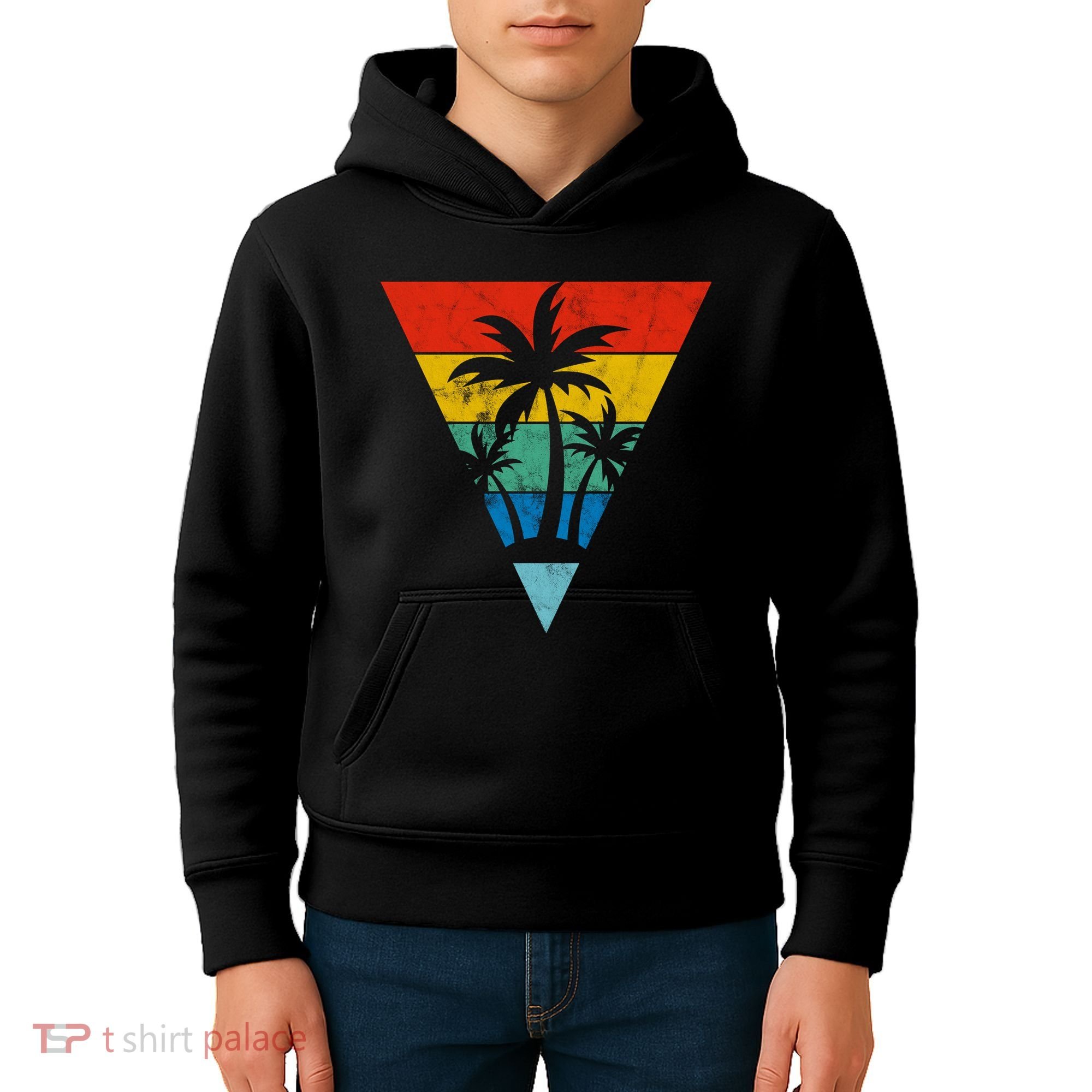 Palm Trees Retro Triangle Sunset Kids Hoodie