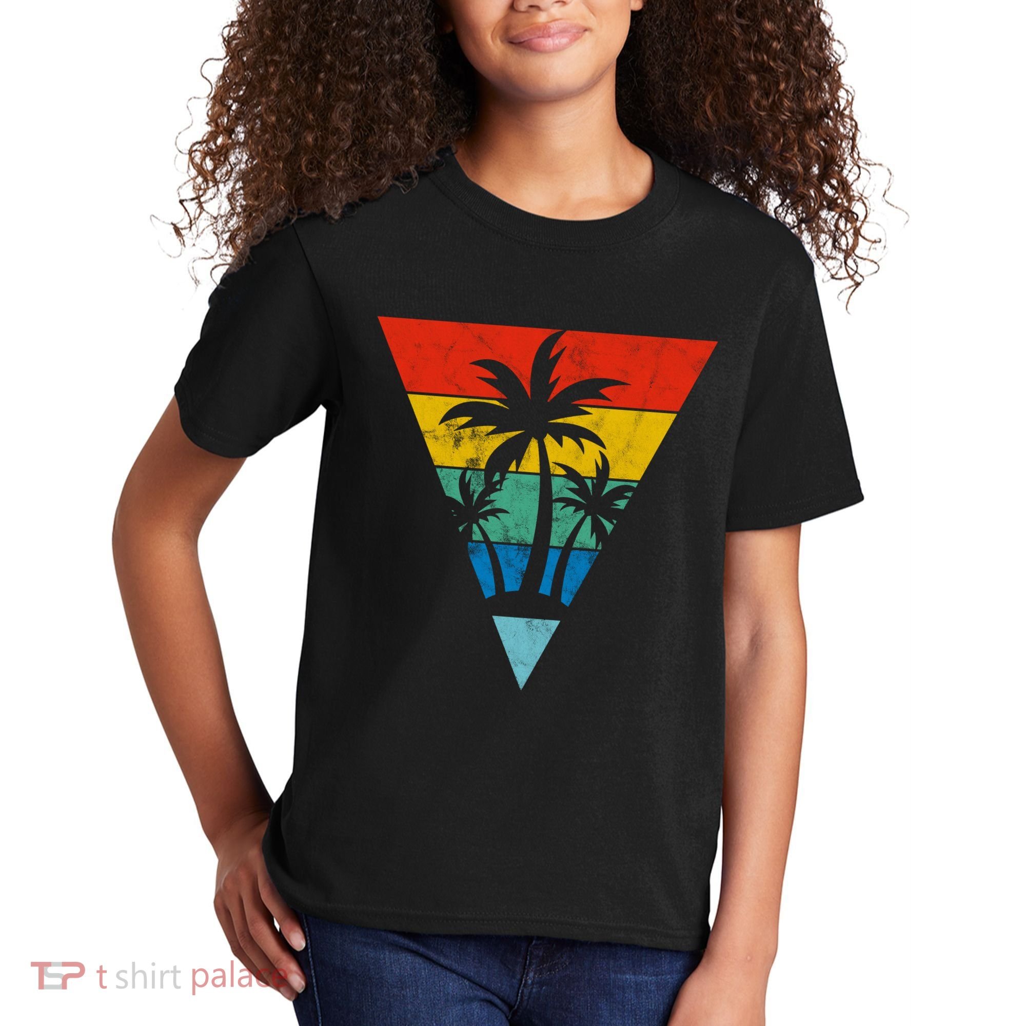 Palm Trees Retro Triangle Sunset Kids T-Shirt