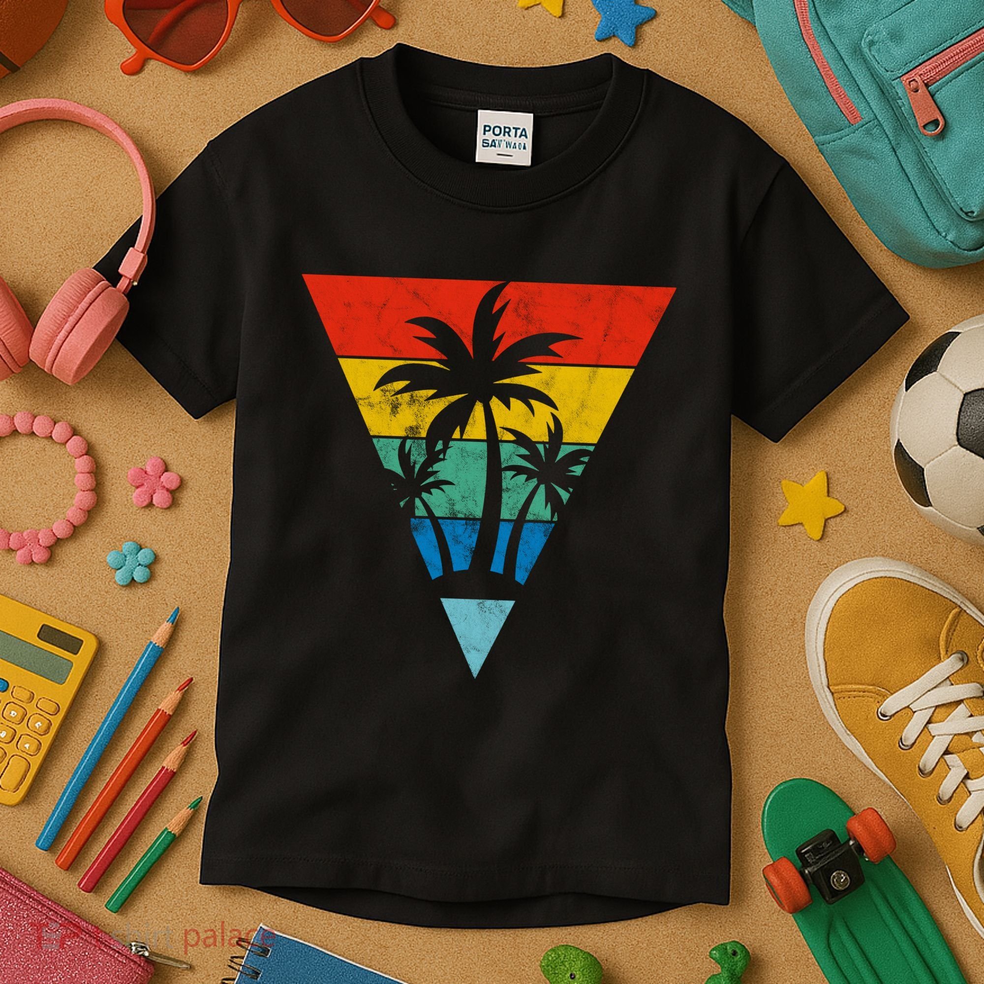 Palm Trees Retro Triangle Sunset Kids T-Shirt
