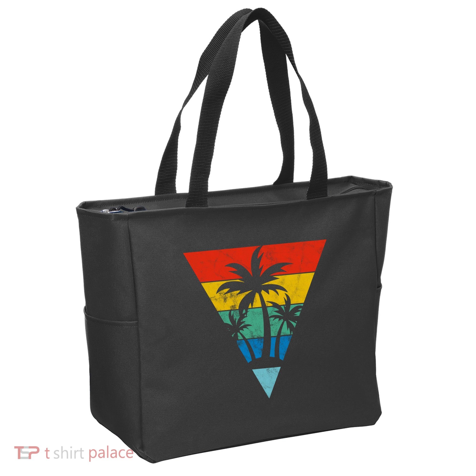 Palm Trees Retro Triangle Sunset Tote Bag