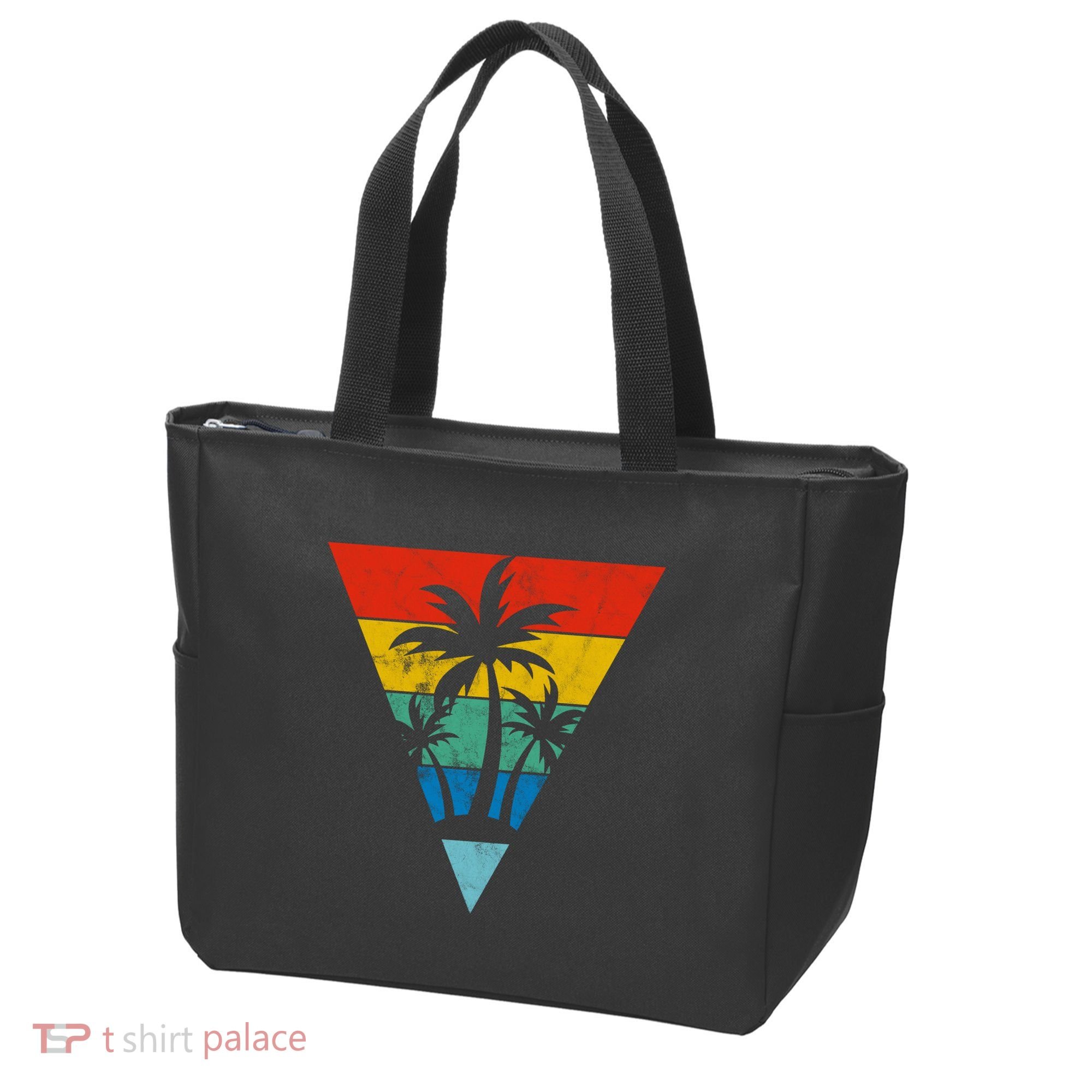 Palm Trees Retro Triangle Sunset Tote Bag