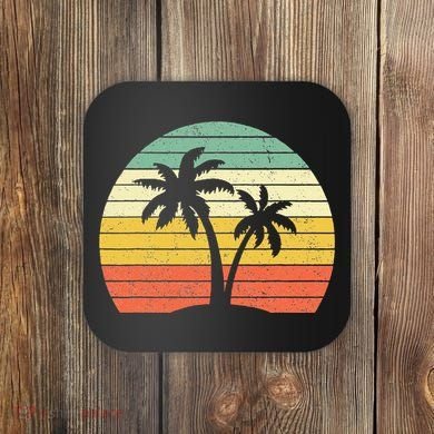 Palm Tree Retro Tropical Beach Coaster