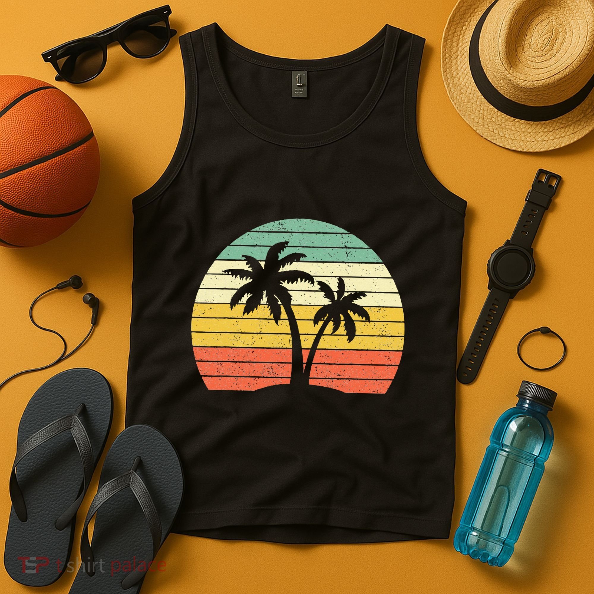 Palm Tree Retro Tropical Beach Tank Top