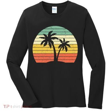 Palm Tree Retro Tropical Beach Women's Long Sleeve Shirt