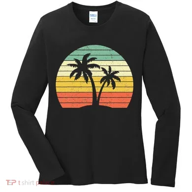 Palm Tree Retro Tropical Beach Women's Long Sleeve Shirt