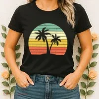 Palm Tree Retro Tropical Beach Women's T-Shirt thumb 2
