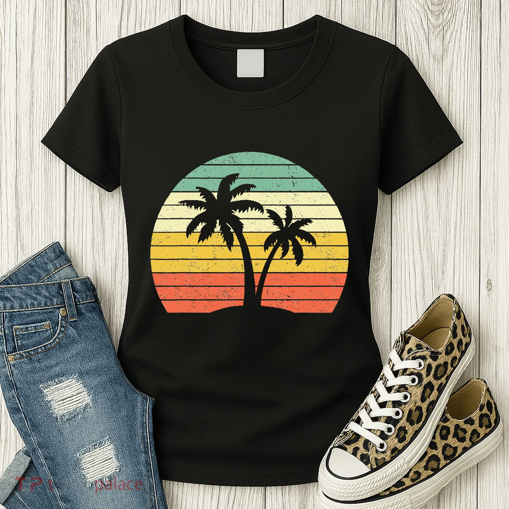 Palm Tree Retro Tropical Beach Women's T-Shirt