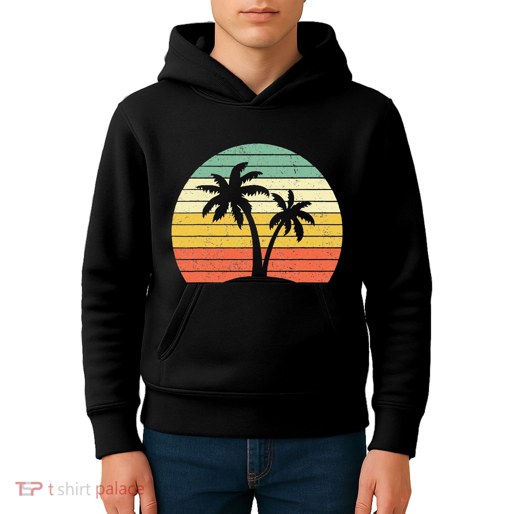 Palm Tree Retro Tropical Beach Kids Hoodie