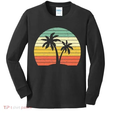 Palm Tree Retro Tropical Beach Kids Long Sleeve Shirt